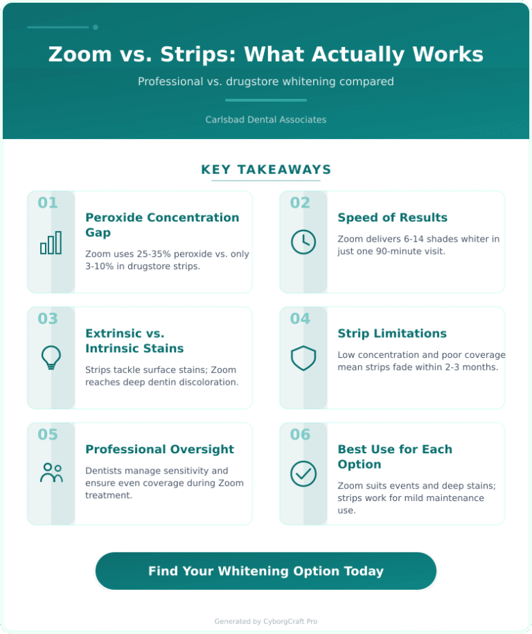 Infographic: Zoom Whitening in 90 Minutes vs Strips From the Drugstore: What Actually Works - Key concepts and takeaways